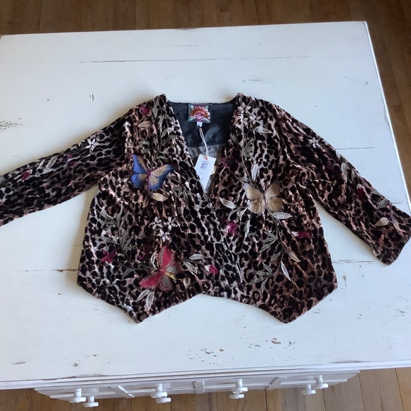 NWT Johnny Was Penelope Leopard Velvet Butterfly Embroidered Bolero Jacket S - Picture 5 of 16
